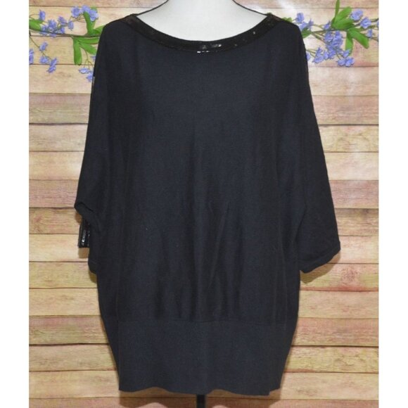 Talbots Women's Black Half Sleeve Knit Tee Plus Size 1X Sequin Stretch MINT - Picture 1 of 11